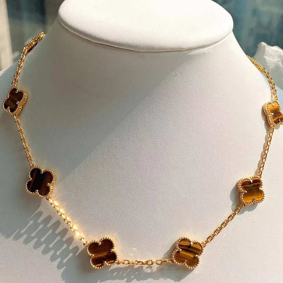 FLORAL CLOVER NECKLACE 10 MOTIFS - TIGER EYE